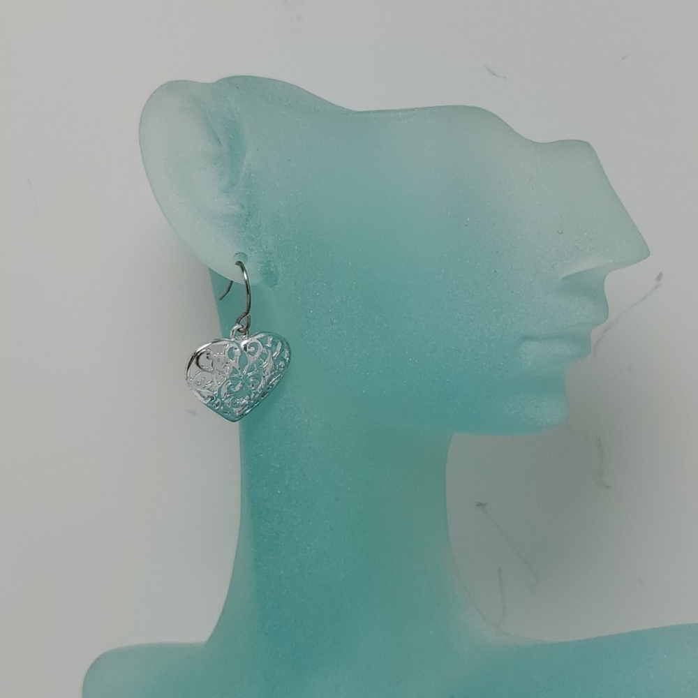 Silvertone heart dangle earrings